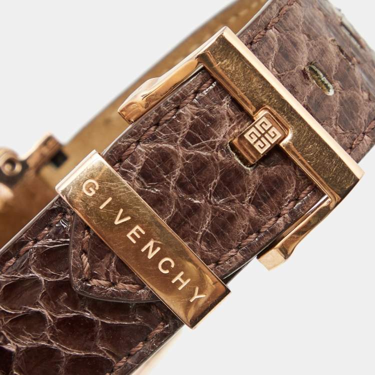 Pre Owned Givenchy Brown Rose Gold Plated Stainless Steel Leather GV.5214M Unisex Wristwatch 38 mm