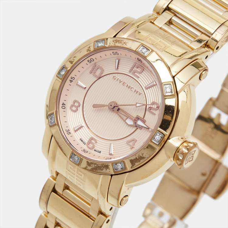 Pre Owned Givenchy Rose Gold PVD Coated Stainless Steel Diamond GV.5202L Women's Wristwatch 36 mm