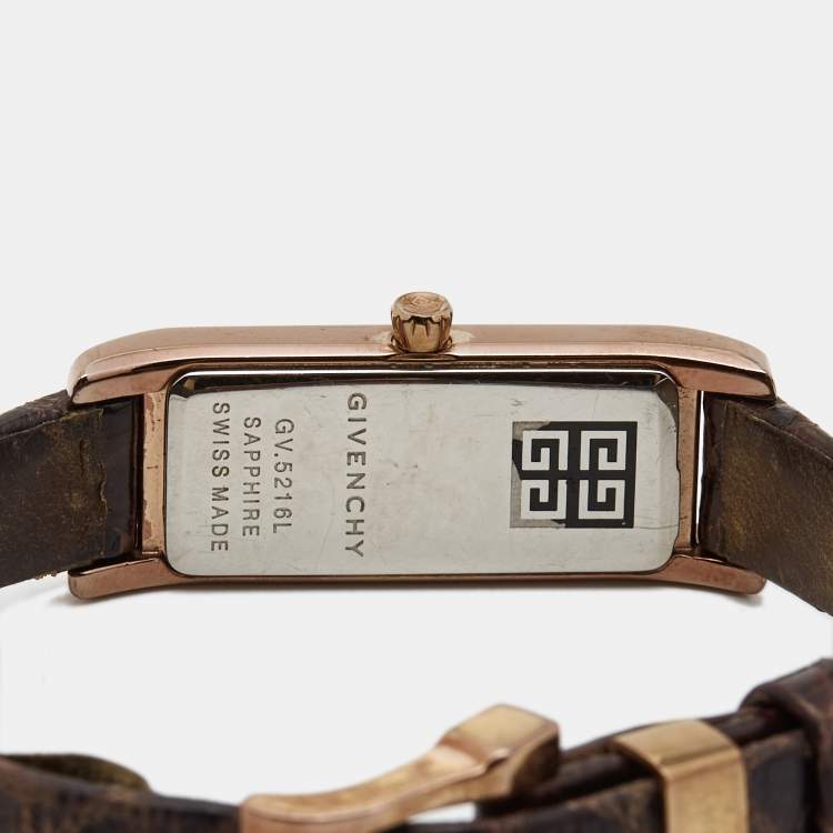 Pre Owned Givenchy White Rose Gold Plated Stainless Steel Snakeskin Leather GV.5216L Women's Wristwatch 14 mm