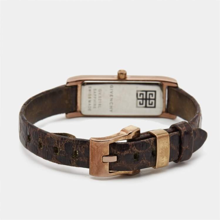 Pre Owned Givenchy White Rose Gold Plated Stainless Steel Snakeskin Leather GV.5216L Women's Wristwatch 14 mm