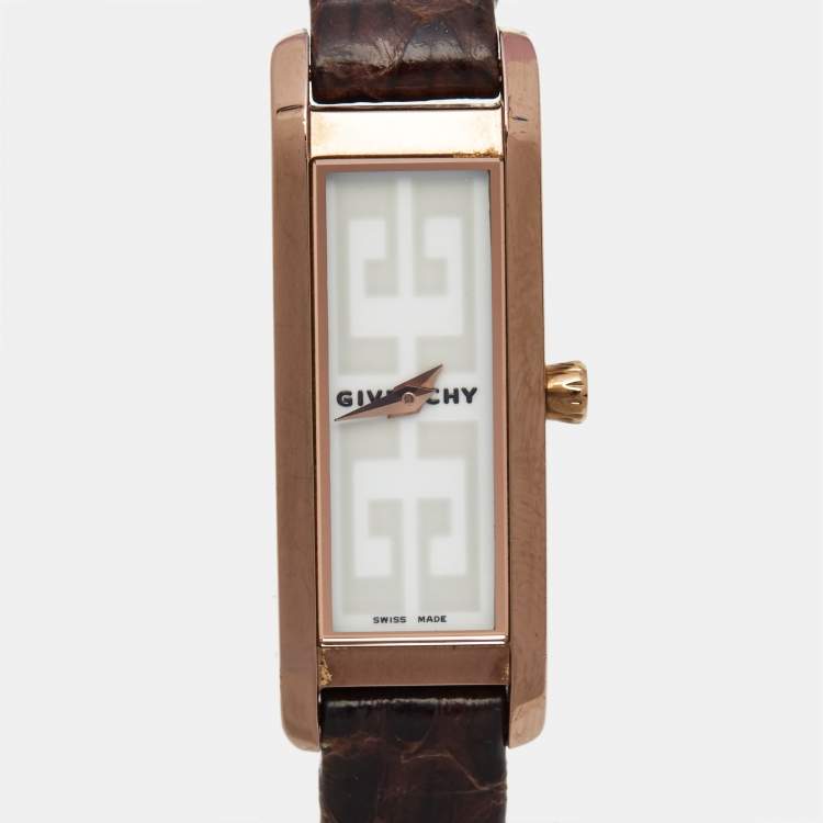Pre Owned Givenchy White Rose Gold Plated Stainless Steel Snakeskin Leather GV.5216L Women's Wristwatch 14 mm