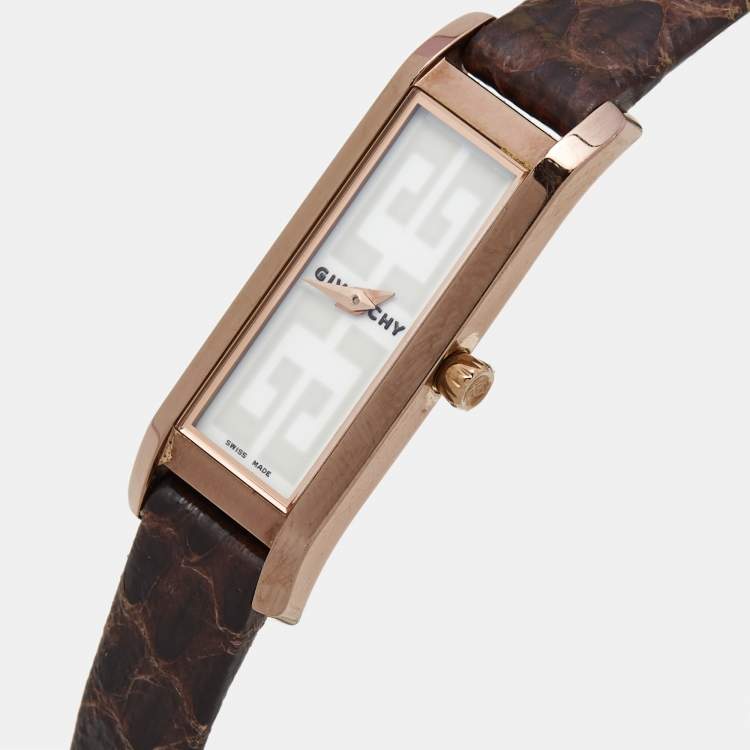 Pre Owned Givenchy White Rose Gold Plated Stainless Steel Snakeskin Leather GV.5216L Women's Wristwatch 14 mm