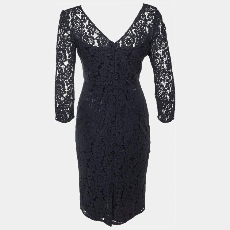 Pre Owned Goat Navy Blue Floral Lace Sheath Dress S