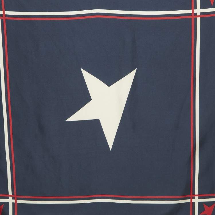 Pre Owned Golden Goose Navy Blue Star Print Silk Scarf