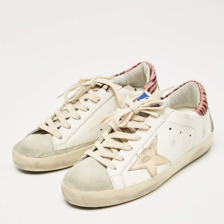 Pre Owned Golden Goose White Leather and Suede Super Star Sneakers Size 36