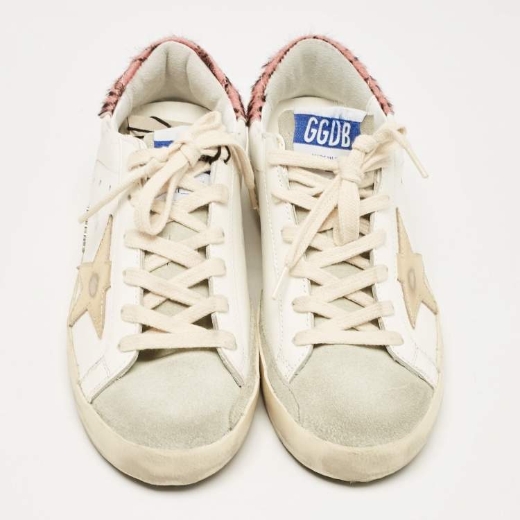Pre Owned Golden Goose White Leather and Suede Super Star Sneakers Size 36