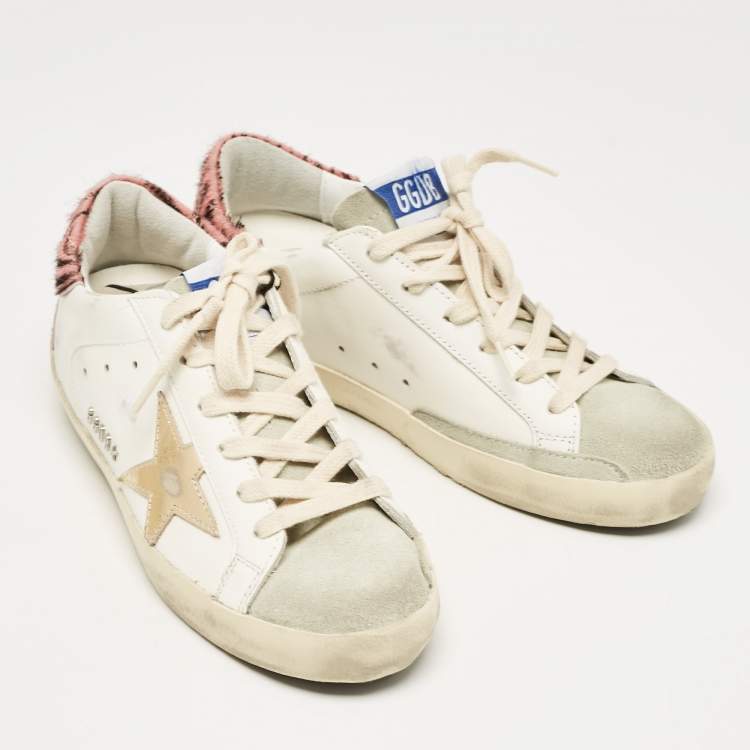Pre Owned Golden Goose White Leather and Suede Super Star Sneakers Size 36