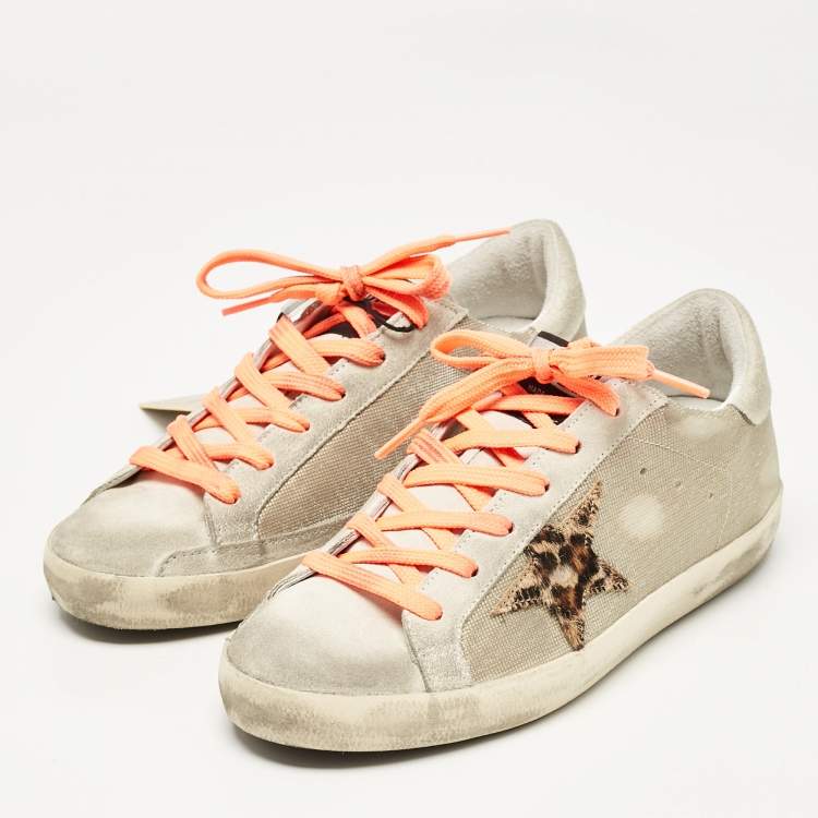 Pre Owned Golden Goose Beige Mesh and Suede Super Star Sneakers Size 38
