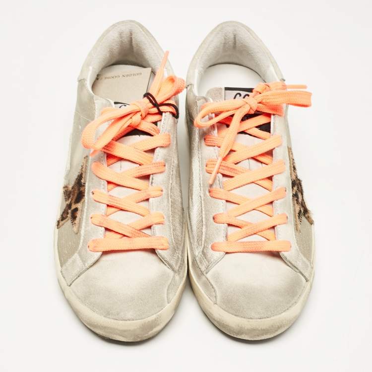 Pre Owned Golden Goose Beige Mesh and Suede Super Star Sneakers Size 38