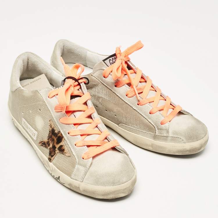 Pre Owned Golden Goose Beige Mesh and Suede Super Star Sneakers Size 38