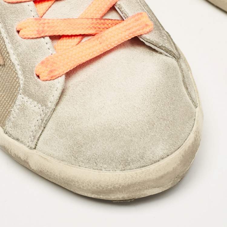 Pre Owned Golden Goose Beige Mesh and Suede Super Star Sneakers Size 38