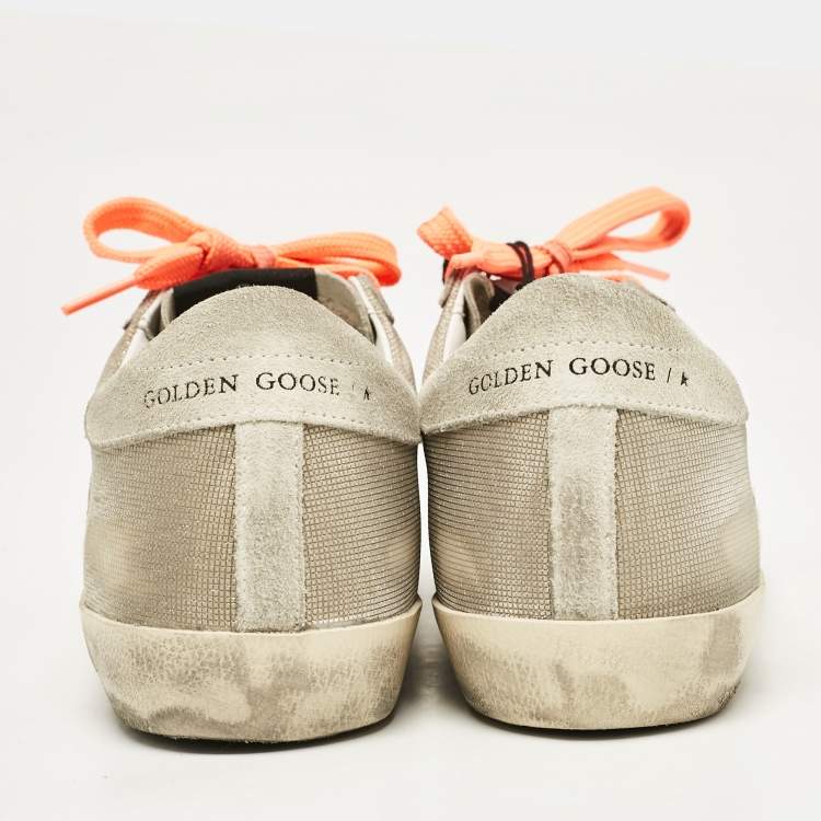 Pre Owned Golden Goose Beige Mesh and Suede Super Star Sneakers Size 38