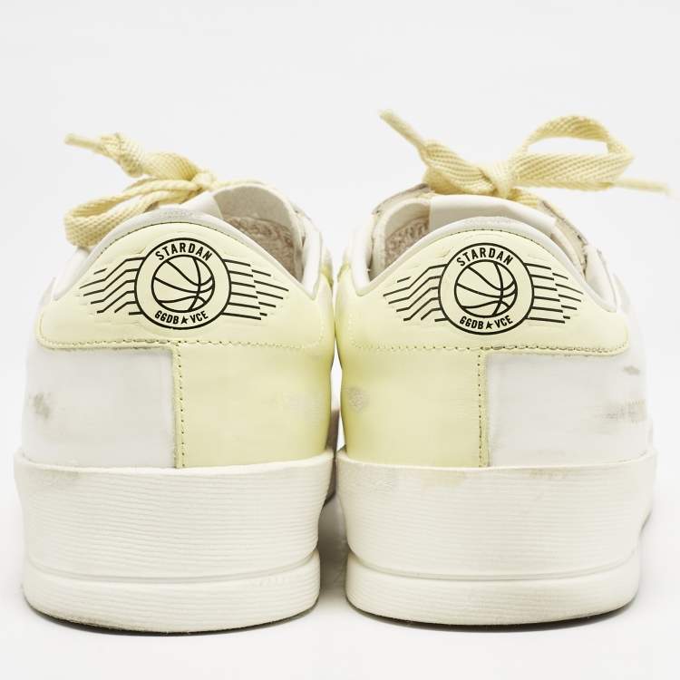 Pre Owned Golden Goose Off White/Yellow Leather Stardan Sneakers Size 39