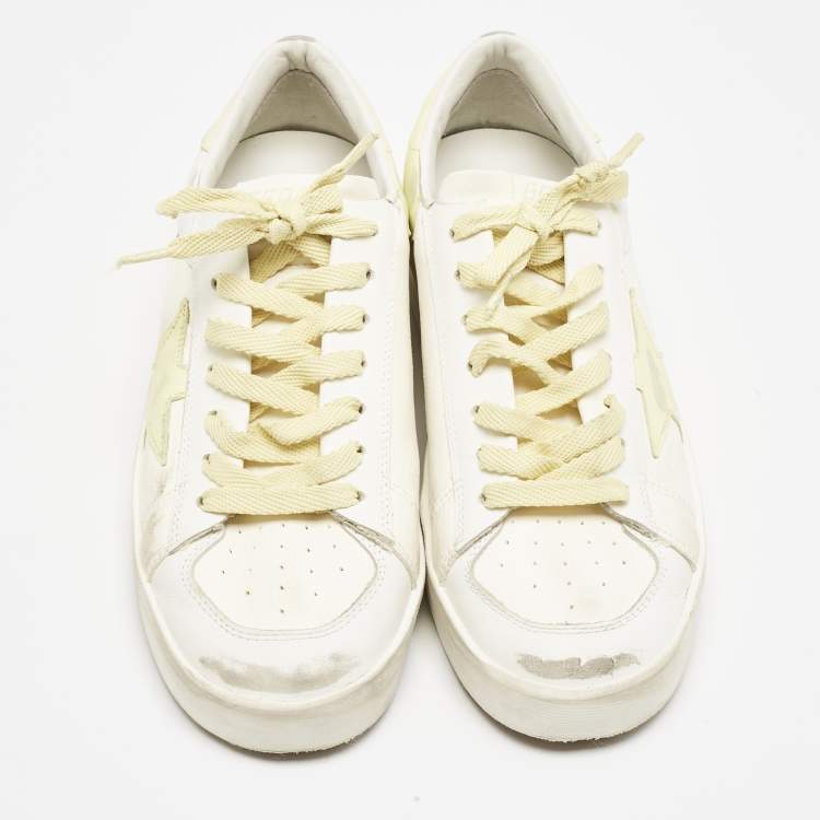 Pre Owned Golden Goose Off White/Yellow Leather Stardan Sneakers Size 39