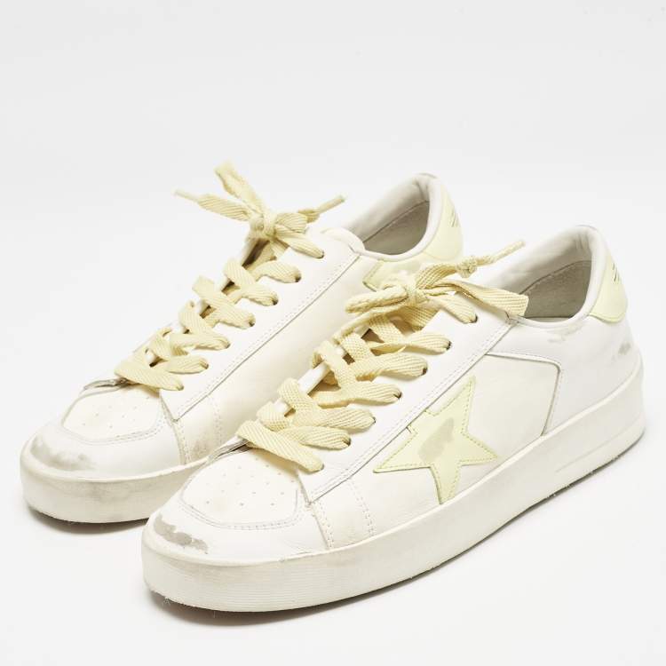 Pre Owned Golden Goose Off White/Yellow Leather Stardan Sneakers Size 39