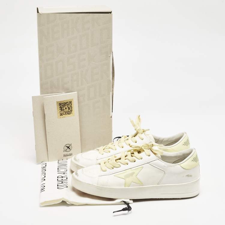 Pre Owned Golden Goose Off White/Yellow Leather Stardan Sneakers Size 39