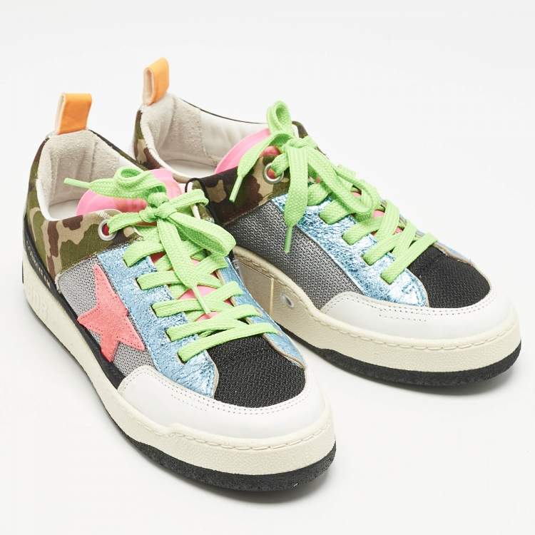 مملوكة مسبقًا Golden Goose Multicolor Leather and Knit Fabric Yeah Sneakers Size 36