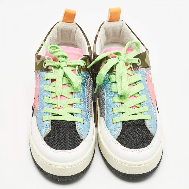 مملوكة مسبقًا Golden Goose Multicolor Leather and Knit Fabric Yeah Sneakers Size 36