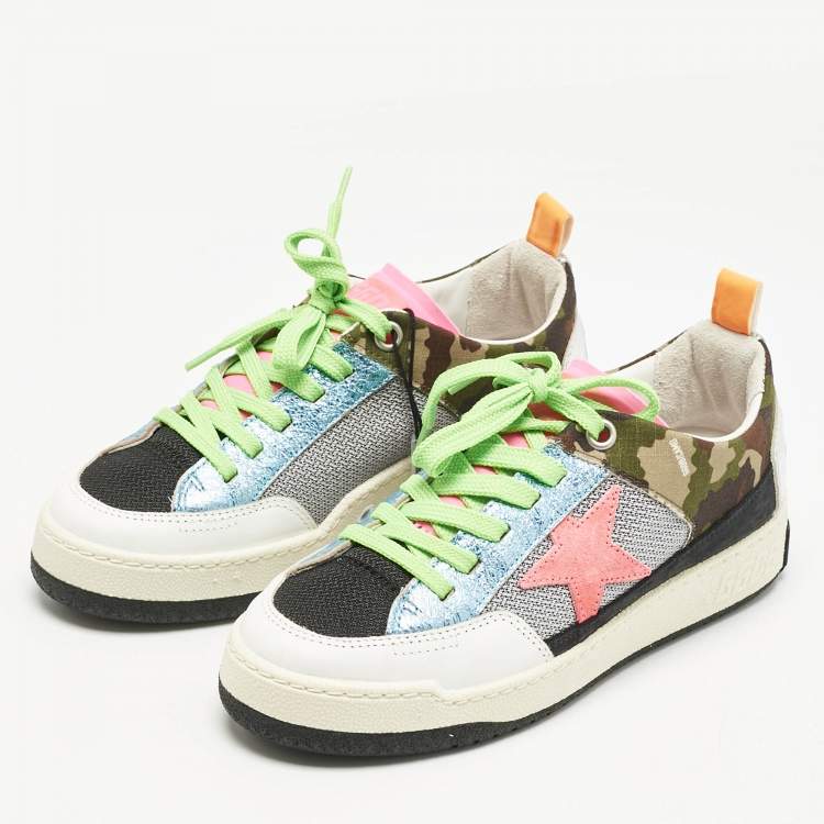 مملوكة مسبقًا Golden Goose Multicolor Leather and Knit Fabric Yeah Sneakers Size 36
