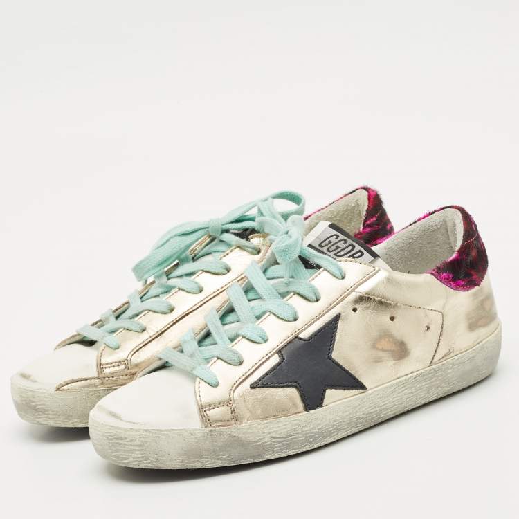 Pre Owned Golden Goose Multicolor Leather and Calf Hair Super Star Sneakers Size 35