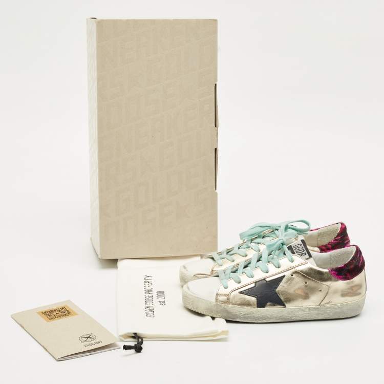 Pre Owned Golden Goose Multicolor Leather and Calf Hair Super Star Sneakers Size 35