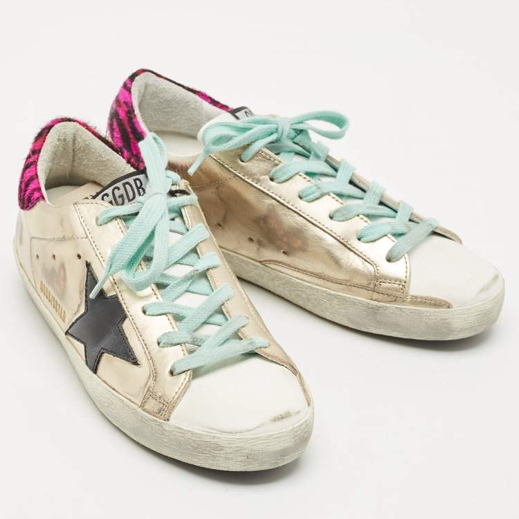 Pre Owned Golden Goose Multicolor Leather and Calf Hair Super Star Sneakers Size 35