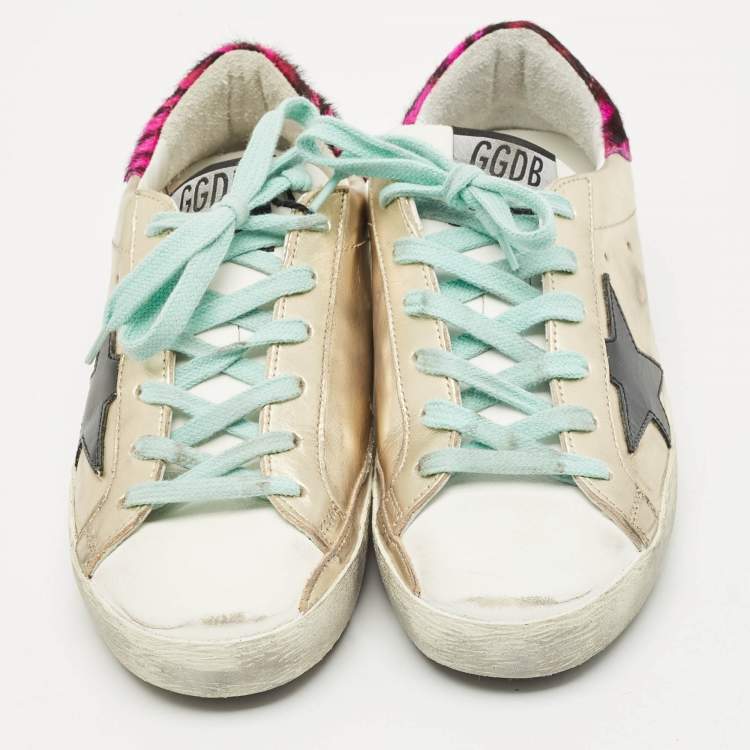 Pre Owned Golden Goose Multicolor Leather and Calf Hair Super Star Sneakers Size 35