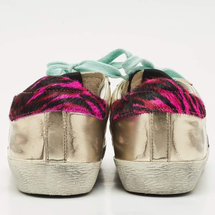 Pre Owned Golden Goose Multicolor Leather and Calf Hair Super Star Sneakers Size 35