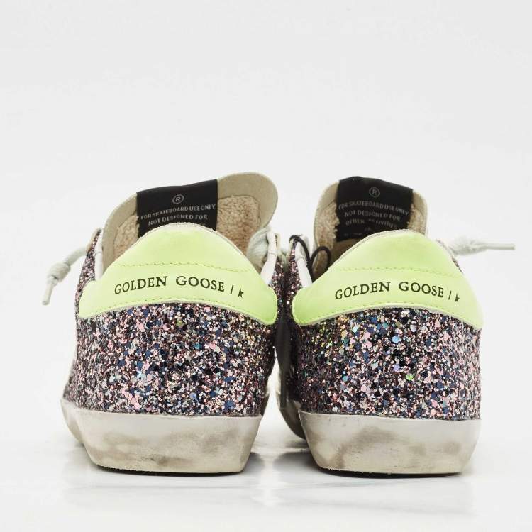 Pre Owned Golden Goose Multicolor Glitter and Leather Super Star Sneakers Size 36
