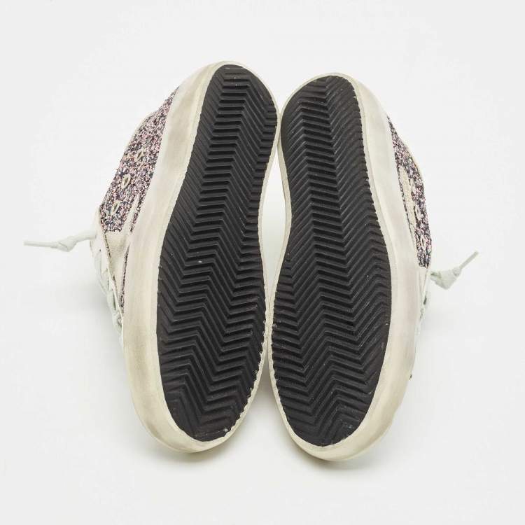 Pre Owned Golden Goose Multicolor Glitter and Leather Super Star Sneakers Size 36