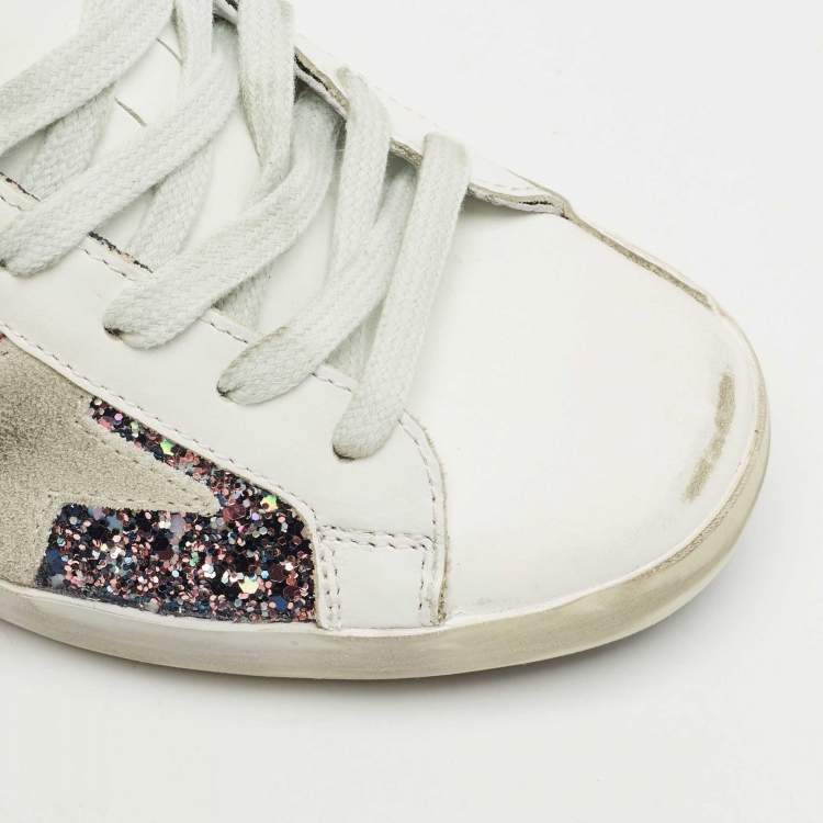 Pre Owned Golden Goose Multicolor Glitter and Leather Super Star Sneakers Size 36
