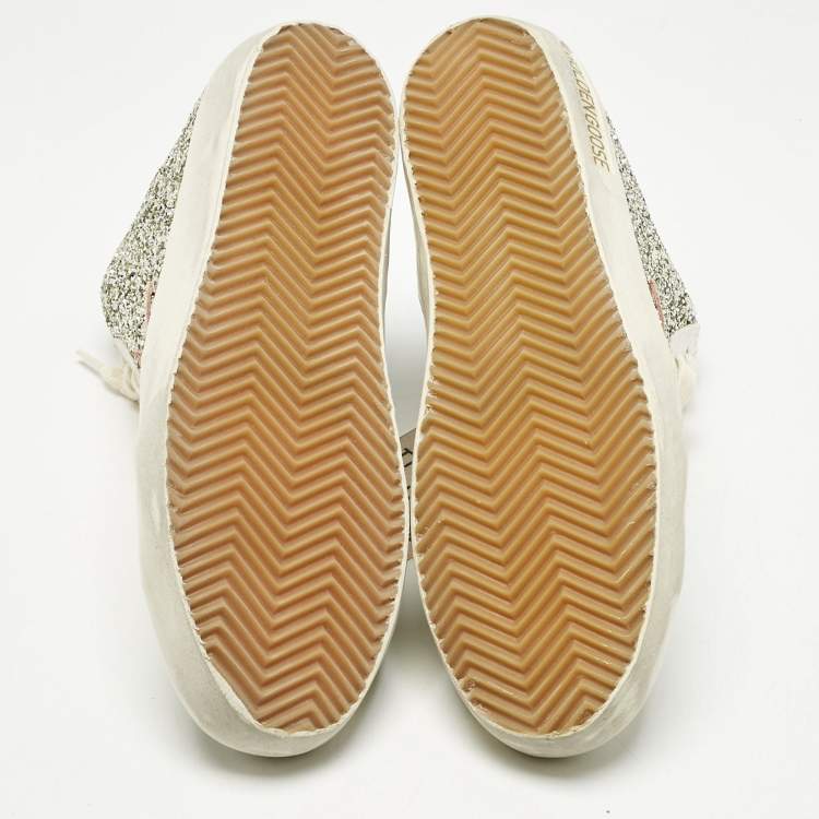 مملوكة مسبقًا Golden Goose Silver/White Glitter and Leather Francy Sneakers Size 37