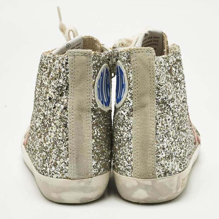 مملوكة مسبقًا Golden Goose Silver/White Glitter and Leather Francy Sneakers Size 37