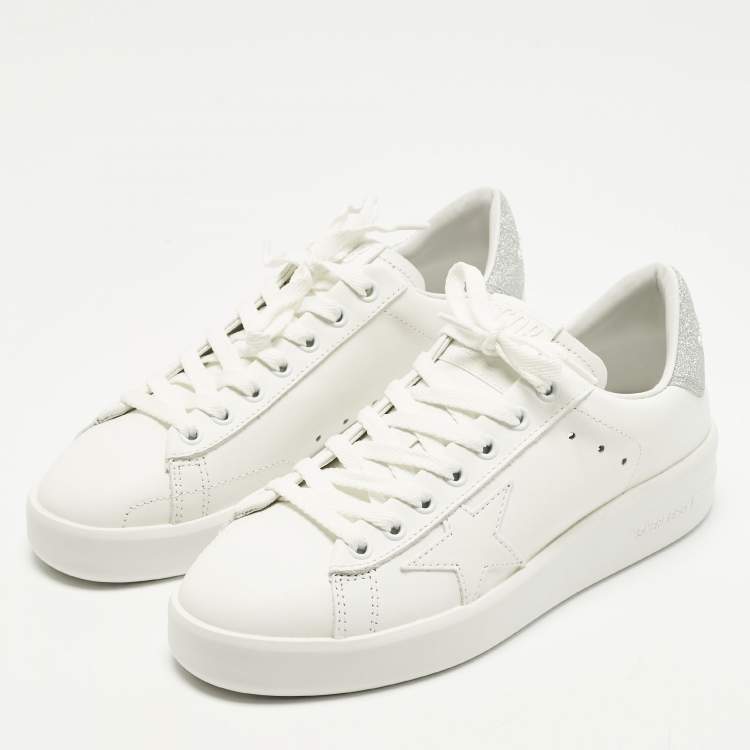 Pre Owned Golden Goose PureStar Size 37 White Leather Lace Up Sneakers