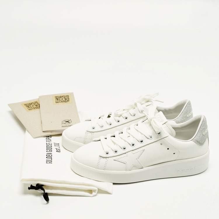 Pre Owned Golden Goose PureStar Size 37 White Leather Lace Up Sneakers