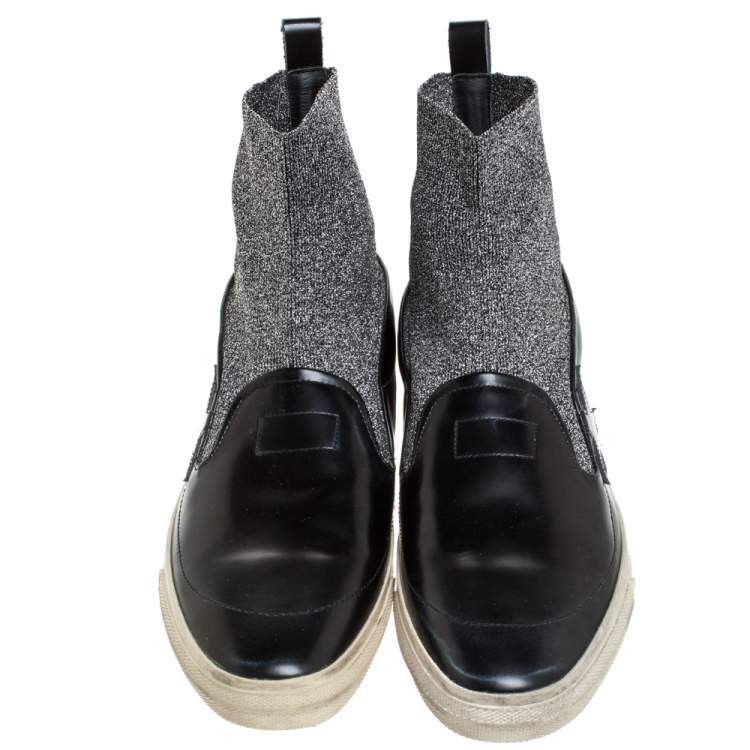 Pre Owned Golden Goose Black Leather and Elastic Fabric Hanami Sock Slip On Sneakers Size 39