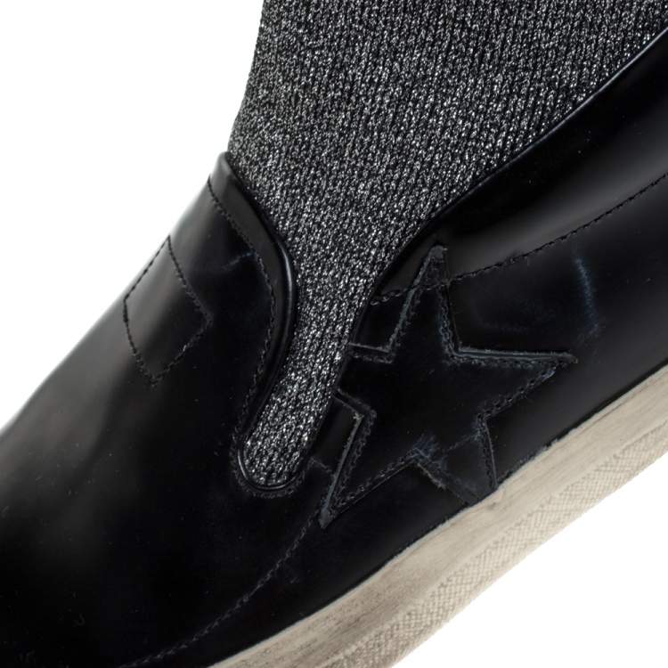 Pre Owned Golden Goose Black Leather and Elastic Fabric Hanami Sock Slip On Sneakers Size 39