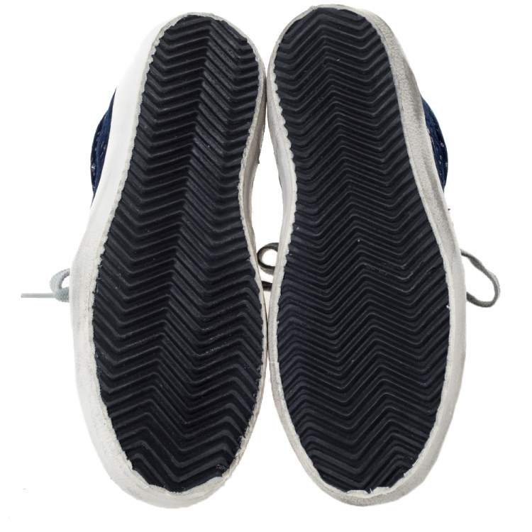 Pre Owned Golden Goose Deluxe Brand Blue Midnight Blue Navy Velvet Turquoise Tab Superstar Size 35
