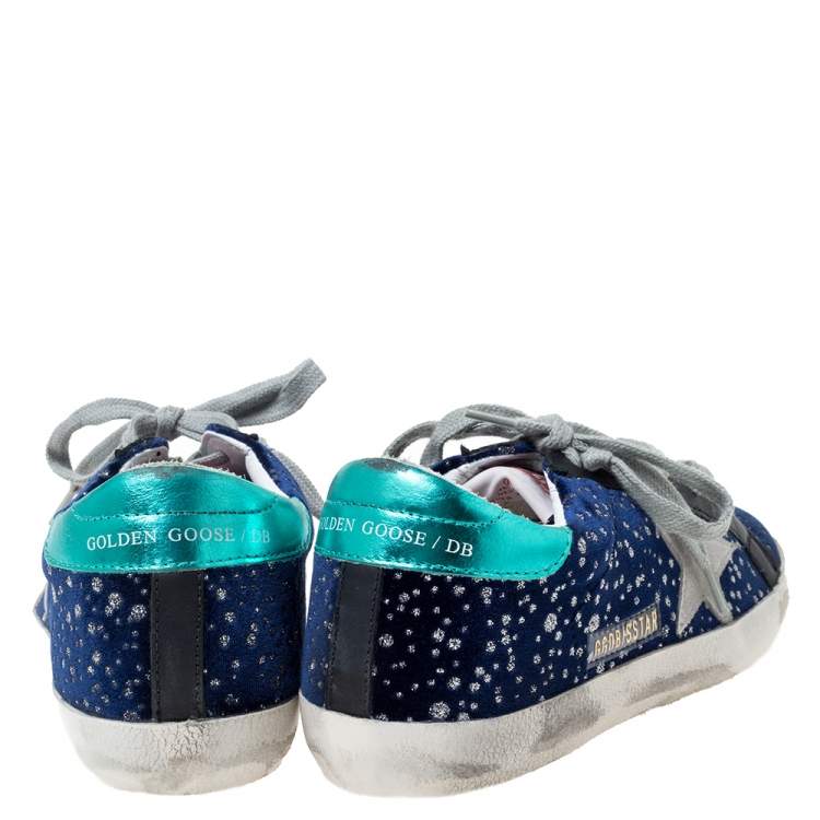 Pre Owned Golden Goose Deluxe Brand Blue Midnight Blue Navy Velvet Turquoise Tab Superstar Size 35