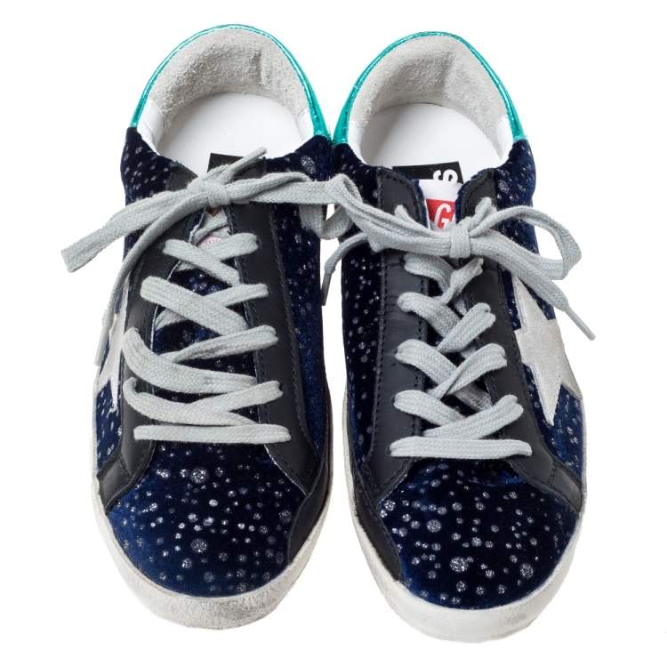 Pre Owned Golden Goose Deluxe Brand Blue Midnight Blue Navy Velvet Turquoise Tab Superstar Size 35