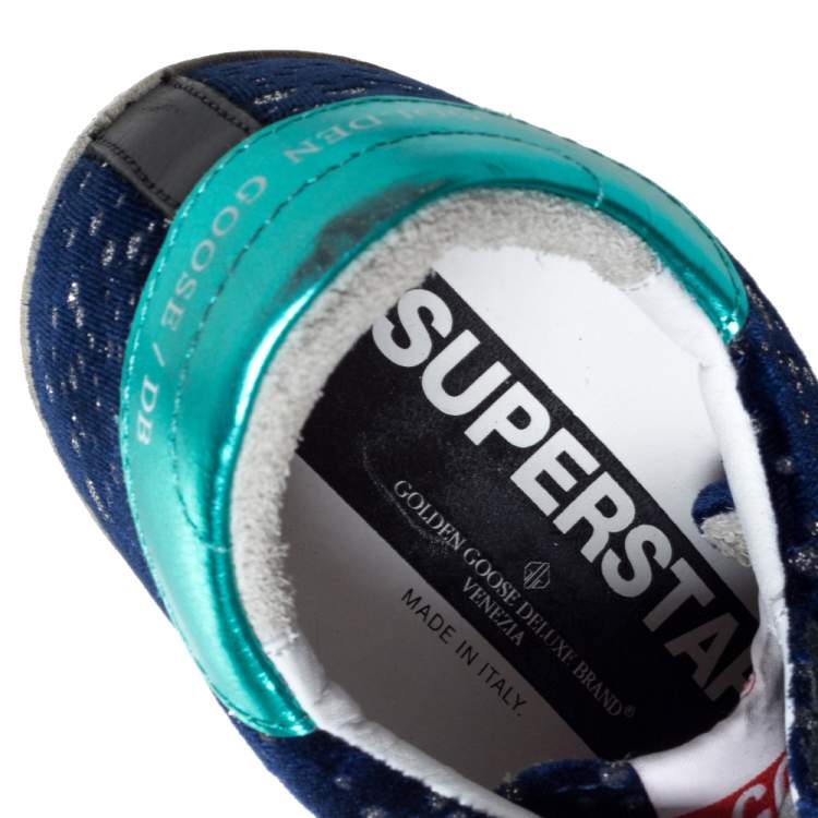Pre Owned Golden Goose Deluxe Brand Blue Midnight Blue Navy Velvet Turquoise Tab Superstar Size 35