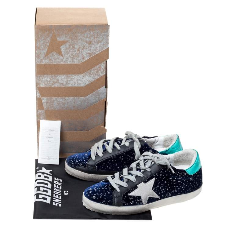 Pre Owned Golden Goose Deluxe Brand Blue Midnight Blue Navy Velvet Turquoise Tab Superstar Size 35