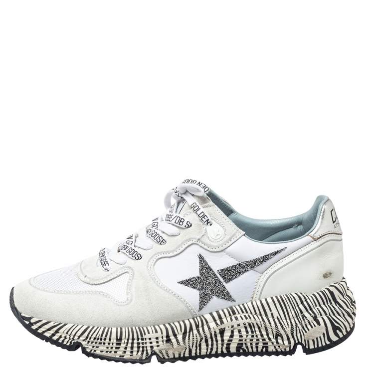 Golden Goose White Leather And Mesh Running Sole Crystal Star Zebra Print  Sole Low Top Sneakers Size 38 Golden Goose | TLC