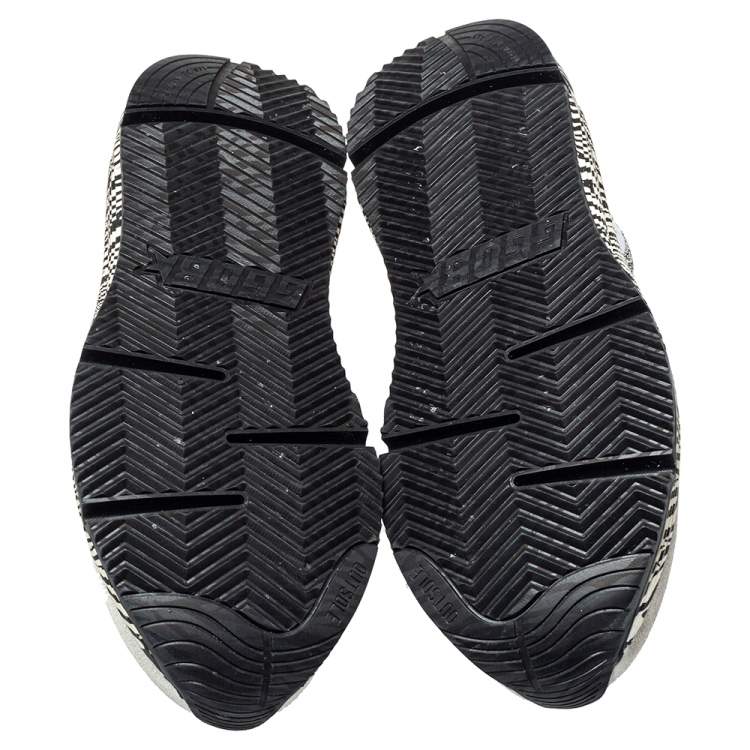 مملوكة مسبقًا Golden Goose White Leather And Mesh Running Sole Crystal Star Zebra Print Sole Low Top Sneakers Size 38