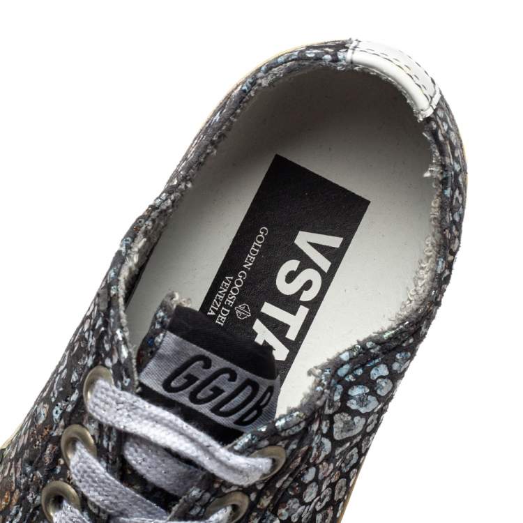 Pre Owned Golden Goose Grey/White Patent Leather And Glitter Vstar 2 Sneakers Size 36