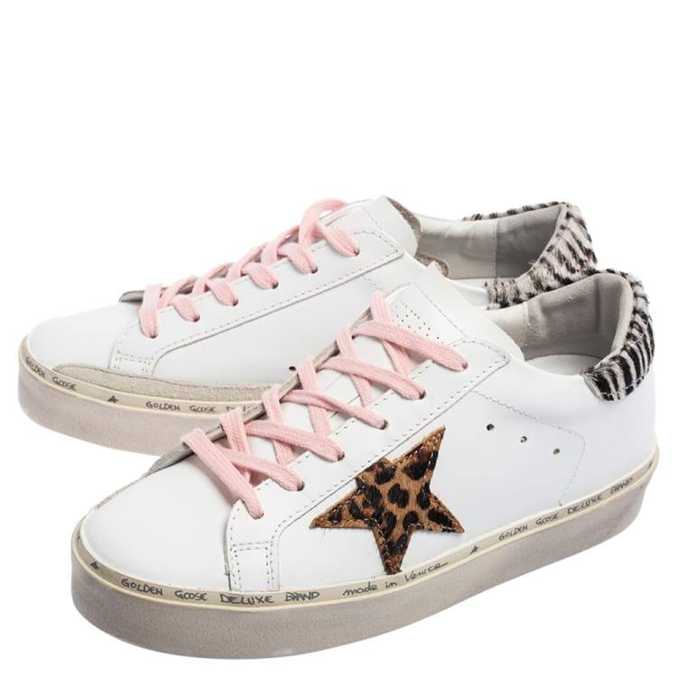 Pre Owned Golden Goose White Leather Hi Star Horsy Heel Low Top Sneakers Size 36 