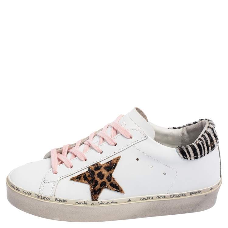 Pre Owned Golden Goose White Leather Hi Star Horsy Heel Low Top Sneakers Size 36 