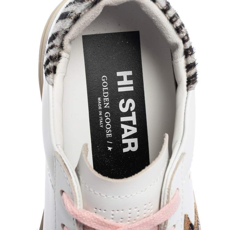 Pre Owned Golden Goose White Leather Hi Star Horsy Heel Low Top Sneakers Size 36 