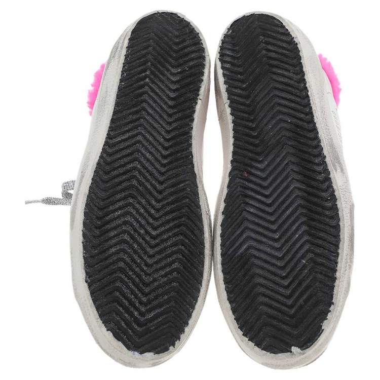 Pre Owned Golden Goose White/Pink Leather And Fur Super Star Low Top Sneakers Size 35