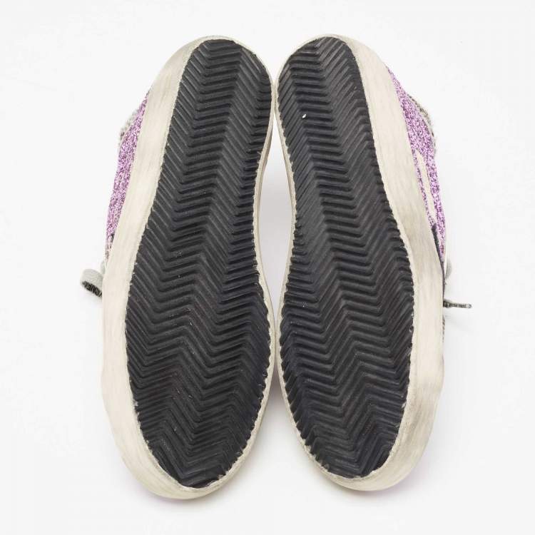 Pre Owned Golden Goose Purple Glitter And Leather Superstar Low Top Sneakers Size 39